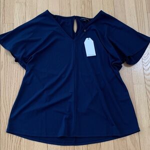 Universal Standard Short Sleeve V-Neck Top Navy Blue NWT Plus Size Relaxed Fit